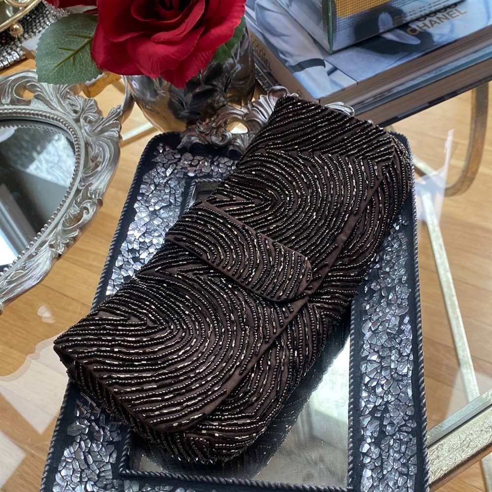 Talbots brown sequins clutch